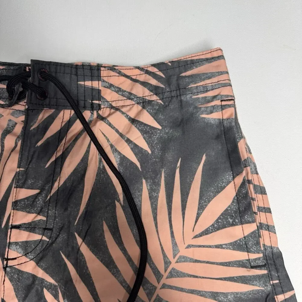 American Eagle Board Shorts Mens 30 Black Pink Palm Print Swim Trunks Beach